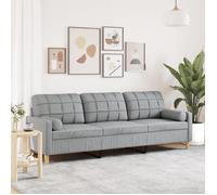 Gris Canapé 3 places - KEETHE - Sofa adulte/enfant - avec oreillers gris clair 210 cm tissu LL629