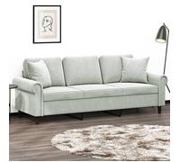 Gris Canapé Droit - KEETHE - Trois places - avec oreillers - gris clair 180 cm velours LL1568