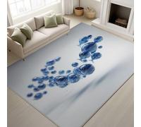 Gris clair Antidérapant Abstrait Illustré Artistique Sphères Flottantes Bleues Queue de Poisson Blanc Lavable Tapiss Art Moderne Minimaliste Espace Créatif Tapis 120 x 170 cm Tapis pour Salon