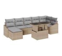 Gris clair beige de polyrotin de paquet 8 pièces de canapé de jardin avec | Structure modulaire, pieds réglables, coussins avec serrure, polyrotin et acier, pour terrasse et jardin