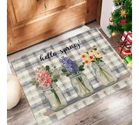 Gris Clair Paillasson Attrape-Poussière, Bouquet Bouteilles Verre Tapis de Sol Antidérapant Lavable en Machine, Pays Américain Absorbantes pour Entrée Porte et Couloir - 45 x 75 cm