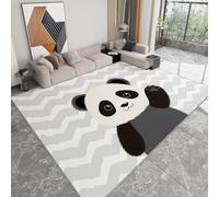 Gris Clair Tapis Lavable, Minimalisme Vagues Animaux Panda Réducteur de Bruit Facile à Nettoyer Paillasson - Antidérapant Imprimé Tapis 160 x 230 cm pour Salon Chambre Bureau
