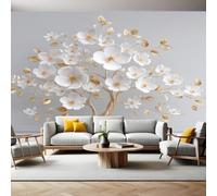 Gris Clair Wallpaper Papier Peint Panoramique Arbre de magnolia abstrait Intissé Photo Mural 400x280 cm Moderne Poster Salon Chambre Mur de fond Chambre Enfants Bureau Décor Maison