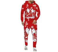 Gris Complet et Pantalon de survêtement Unisexe Imprimé de Noël pour Hommes et Femmes, Vêtements de Sport Décontractés Automne Hiver Capuche, Rouge, XXXL