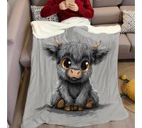 Gris Couverture 200 x 220 cm Bovins des Highlands de Dessin animé Plaid Polaire Flanelle Super Chaude Confortable Douce et Légère Couvertures pour Lit Canapé Camping Voyage