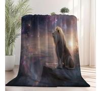 Gris Couverture en Flanelle Douce Fantaisie Ciel étoilé Falaise Lion - Couverture Polaire Super Chaude, Haute Qualité, Poils Confortables, Idéal pour Canapé, Lit et Salon 130 x 150 cm