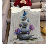 Gris Couverture Polaire 70 x 100 cm Rochers et Lotus 3D Imprimée Plaid Polaire Sherpa Couverture en Flanelle Super Douce et Chaude pour Enfant Adulte Canapé et Lit