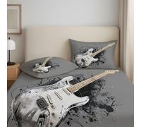 Gris Drap Housse, 180 x 200 x 30 cm,Polyester Microfibre Coins Élastiqués Feuille pour Matelas Épais jusqu'à 30 cm (12"), Moderne Guitare Lavis d'encre Drap Housse