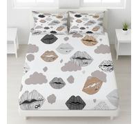 Gris Drap Housse Lèvres Texture Nuage Bonnets 30 cm Cartoon Mignon Moderne Respirant Drap Housse sans Couture Amusant Lavable en Machine Drap de lit pour Filles Adolescentes, 160 x 200 x 30
