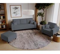 Gris Ensemble rembourré en velours côtelé Monte Canapé-lit avec fauteuil avec pouf Ensemble rembourré avec pieds en bois, Tissu : poso 60 - Gris