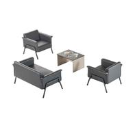 Gris foncé bureau meubles en cuir 2 places table en bois 2x fauteuils 4pcs