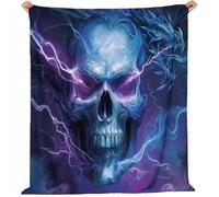 Gris foncé Couverture Canapé Lit - Foudre Fantastique crâne Imprimé Douce Chaud Couvertures Décoration d'intérieur Maison pour Femmes Filles Anniversaire, 130 x 150 cm