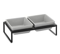 Gris Gamelle Chat Gamelle Chien Gamelle Chat surélevée avec Support - Bol Chat pour Chaton et Chiot - Double Bols en Ceramique Anti Vomissement et Facile à Nettoyer 2×480ML