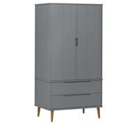 Gris Garde-robe, CLARENCE, Armoire penderie, Pour chambre, MOLDE Gris 90x55x175 cm, Bois massif de pin LV1504