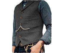 Gris Gilets Sans Manche Désinvolte Homme Costume Formel Gilet de Costume de Tailleur en Lainage la Laine Tweed Rétro Arête de Hareng col Cranté élégant Garçons d'Honneur de Mariage de Bal(M,gris)