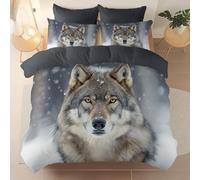 Gris Housses de Couette Animal Majestueux Loup Microfibre Brossée Doux Résistant, 140 x 200 cm Housse De Couette avec Fermeture éclair Invisible Sangles d'angle