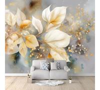 Gris Kaki Papier peint intissé, 350 x 256 cm Papier Peint Géant 3D Salon Chambre Salle À Manger Chambre D'Enfant Papier Peint Décoration Murale - Aquarelle Vagues Dérive Plantes Fleurs