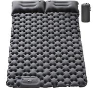 (Gris) Matelas de camping double, tapis de camping gonflable presse-pied Matelas isolant ultraléger pour 2 personnes avec oreiller pour le camping, la randonnée, les voyages, les voyages en sac à dos,
