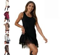 Gris Mini Robe Vintage En Daim Synthétique À Imprimé Floral Pour Femme, Manches Longues, Fermeture Éclair, Dentelle, Pull Courte Moulante Col V 2 Pièces avec Bordure Dentelle Tricot Doux Nuisette L XL