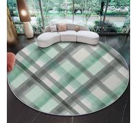 Gris Minimalisme Tapis Rond Salon, Élégant Lignes Grilles Imprimer Tapis de Sol Décoration Antidérapant pour Chambre Cuisine Balcon Terrasse Salle à Manger Intérieur - 90 cm