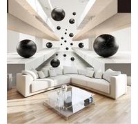 Gris Noir Papier peint photo en non-tissé - 200 x 140 cm 3D Poster Geant Mural Motif 3D Abstrait Géométrie Espace, Décoration murale pour salon chambre à coucher restaurant