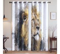 Gris-Or Illustration Tête De Lion Giclée d'encre Art Rideau Thermiquisolant Occultant À Œillets Rideaux 2 Pièces pour Les Adultes 140L X 200H Cm