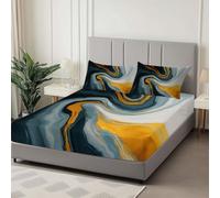 Gris Orangé Drap Housse 180 x 200 cm Lignes De Luxe Abstraites en Marbre, Doux Résistant Anti-Plis Élastique Tout Autour - Antidérapants Résistant aux Rides Drap Housse en Microfibre