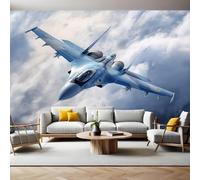 Gris Papier Peint Intissé 200x140 cm Nuages du ciel d'un avion de chasse Papier Peint Panoramique Mural Affiche Géante Décoration Murale Photo Salon Chambre D'enfant Décor Fond TV