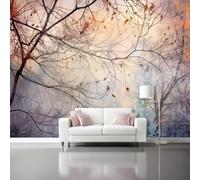 Gris Papier Peint Panoramique Autocollante, Abstrait Branches mortes Silhouette Photo Poster Mural pour Salon Chambre 300 x 210 cm Papier Peint Intissé Maison Décoration Intérieure