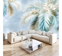 Gris Papier peint photo en non-tissé - 400 x 280 cm 3D Poster Geant Mural Motif Fantastiques Plantes Feuilles De Palmier, Décoration murale pour salon chambre à coucher restaurant