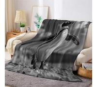 Gris Plaid Couverture Polaire Pingouin Animal 130 x 150 cm Flanelle Ultra Douce et Chaude Impression Jeté de Lit ou Canapé Enfant et Adulte