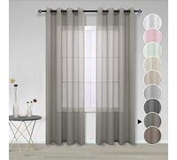 Gris Poivre Rideau Voilage 140x260 cm à Oeillet Lot de 2 Semi Transparent en Effet Lin Décorations d'intérieur de Fenêtre de Salon Moderne Chambre Cuisine Balcon