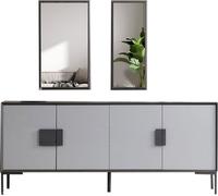 Gris salle à manger buffet console de luxe 2x miroir bois meubles 3pcs
