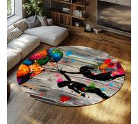 Gris Street Art Rond Tapis Enfants Avec Ballons Graffiti Splash Lavable Cercle Tapis de sol Antidérapant Faible De Sol Coloré Moderne Pour Salon Chambre Salle De Jeux Pièce nuit Nursery 150cm