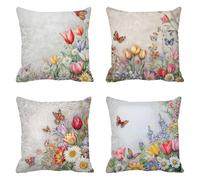 Gris Taie Oreiller 70 x 70 Lot de 4 Velours Coussin Canape Housse Coussin Tulipes Coussins Canapé Coussins Carré Taies D'oreillers Housse Oreiller Exterieur Impermeable, pour Décoration Maison a-422