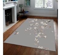 Gris Tapis 100x150 pour Chambre Zone antidérapante Fleurie Oiseau carpette en Fleur de Cerisier Descente lit imprimés Hirondelles Japonais à Machine Lavables Fins Zones Douces et