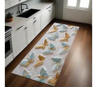Gris Tapis de Cuisine 60 x 180 cm Mur à Papillons en Relief Antidérapant Lavable Absorbant Devant Évier Tapis Long pour Couloir, Entrée, Salle de Bain