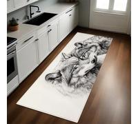 Gris Tapis de Cuisine Croquis d'un Loup Tapis de Couloir Devant Évier Antidérapant Absorbant Lavable Salon Salle de Bain Entrée 50 x 80 cm