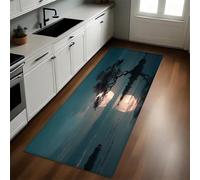 Gris Tapis de Cuisine des Arbres sous la Lune sur l'île Long Antidérapant Antifatigue Absorbant Lavable Devant Évier Décoration Maison 40 x 120 cm