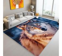 Gris Tapis de Sol Décoration Moderne, Lavable Tapis Imprimé à Poils Courts Animal Loup Neige, Doux Moquette pour Chambre Antidérapant, 140 x 200 cm