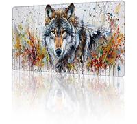 Gris Tapis de Souris Gaming XXL 800 x 300 x 3 mm, Loup Grand Tapis de Souris Gamer, Multifonction Tapis de Bureau, Mouse Pad à Bords Cousus, Base Antidérapante et Lmperméable sous-Mains Bureau T-6348