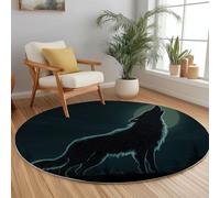 Gris Tapis Rond pour Enfant Lune Animaux Loup, Fantaisie Tapis Doux Antidérapant pour Garçons Filles, pour la Chambre Salle de Jeux Grand Petit Salon - 120 cm