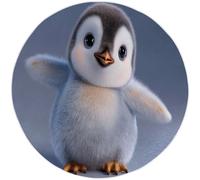 Gris Tapis Rond pour Enfant Portrait d'animal Pingouin, Dessin Animé Tapis Doux Antidérapant pour Garçons Filles, pour la Chambre Salle de Jeux Grand Petit Salon - 100 cm