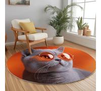 Gris Tapis Rond pour Enfant Portraits d'animaux Chats, Moderne Tapis Doux Antidérapant pour Garçons Filles, pour la Chambre Salle de Jeux Grand Petit Salon -