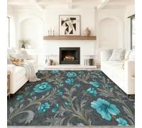 Gris Tapis Salon Ancien, Moquette Lavable en Machine avec Dessous Antidérapant, Courbes Fleurs Tapis Décoratif pour Chambre Cuisine Entrée et Maison 80 x 150 cm