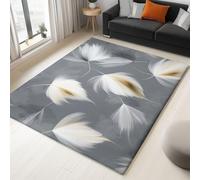 Gris Tapis Salon Style Impressionniste Plume Feuille Modèle 160 x 230 cm Lavable en Machine Super Doux et Antidérapant Tapis Décoratif Salon Doux Poil Court pour Chambre Adulte, Salle à Manger