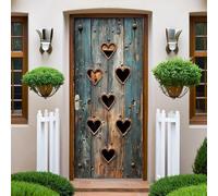 Gris-Vert Autocollants de Porte 77x200 cm Grain de bois rétro en forme de cœur 3D Trompe L'Oeil Auto-adhésif Vinyle Porte Papier Stickers Imperméable Mur Salon Chambre Salle Bain Décor