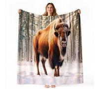 Gris-Vert Couverture Canapé Lit - Nature Forêt Bison D'Amérique Imprimé Douce Chaud Couvertures Décoration d'intérieur Maison pour Femmes Filles Anniversaire, 220 x 240 cm