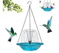 Grishay Fontaine de bain d'oiseaux, alimentation solaire pour bain d'oiseaux, fontaine flottante de jardin à suspendre pour colibri, bol 2 en 1 avec 7 buses pour bain d'oiseaux (bleu)