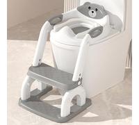 Grismire Siège de toilette pliable pour bébé et enfant - Hauteur réglable - Coussin en polyuréthane - Protection contre les éclaboussures - Marchepied 2 en 1 - Gris